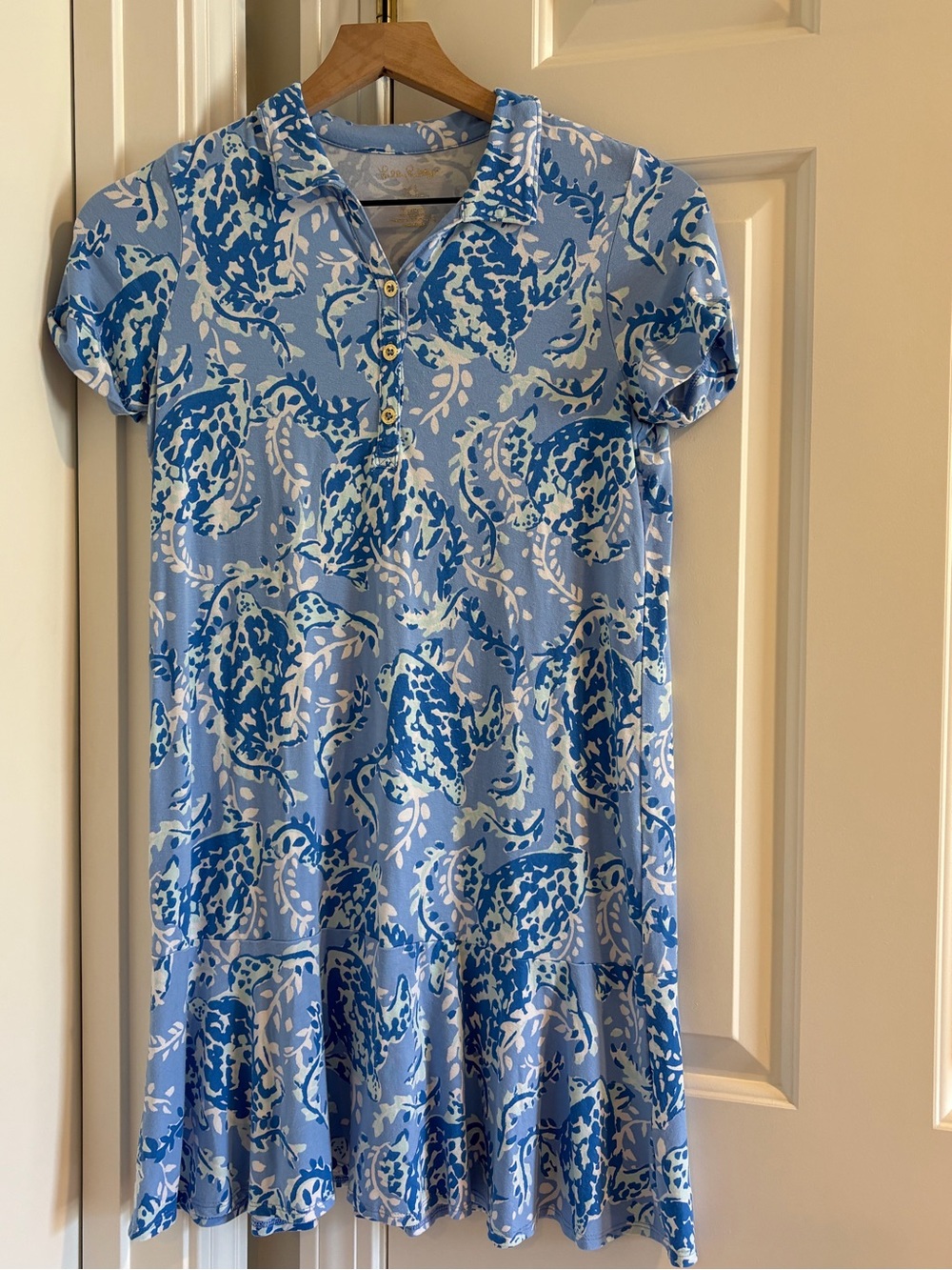Lilly Pulitzer Light Blue and White Floral Polo Dress (XXL 12-14)